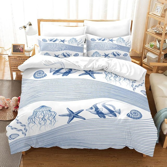 Bettwäsche Set Your Warm Home Ozean Unterwasserwelt mit Goldfisch und Korallenriff, 2-teilig, Blau, Polyester, B/H: 135 x 200 cm - Bild 1
