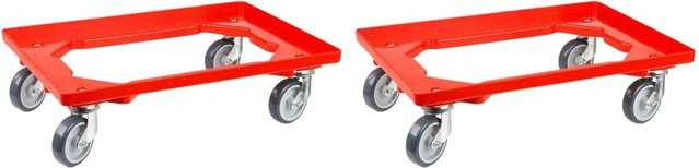 PROREGAL SparSet 2x Transportroller für Euroboxen 60 x 40 cm, Rot, mit Gummirädern, 2 Lenkrollen und 2 Bremsrollen, Traglast 300 kg - Bild 1