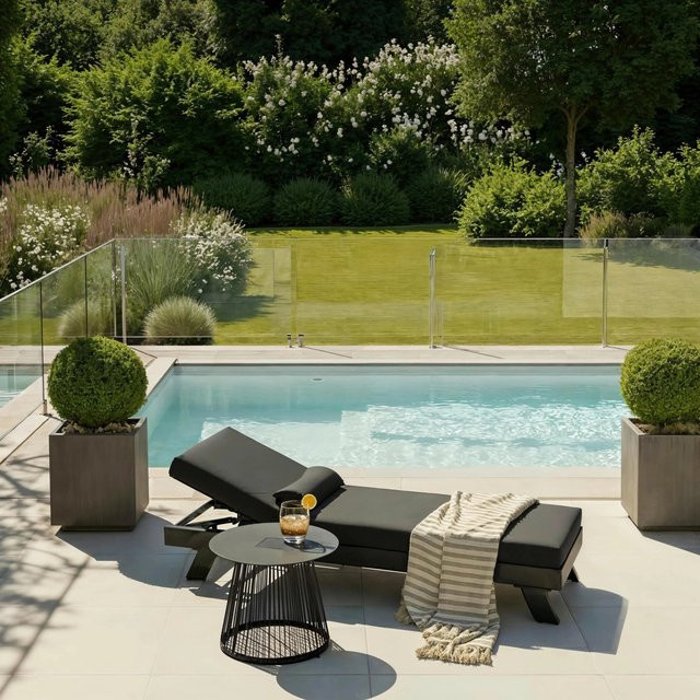 Bessagi Garden Gartenliege Susa Dunkelgrau aus pulverbeschichtetem Aluminium mit verstellbarer Kopfstütze und Outdoorstoff - Bild 1