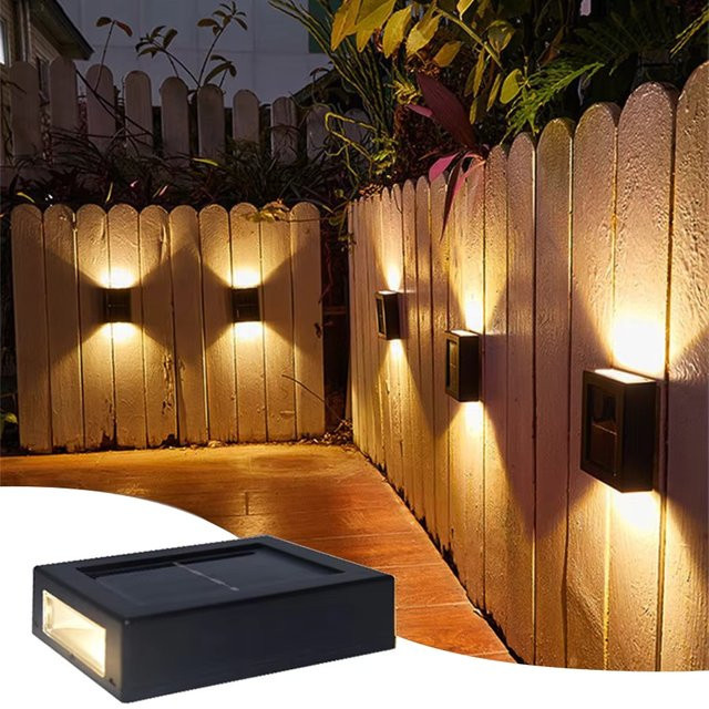 Solar LED Außenbeleuchtung mit Bewegungssensor und Up-Down-Lichtfunktion, Wasserdichte Solar Wandleuchte für Garten und Außenbereich, Schwarz, Warmweiß - Bild 1