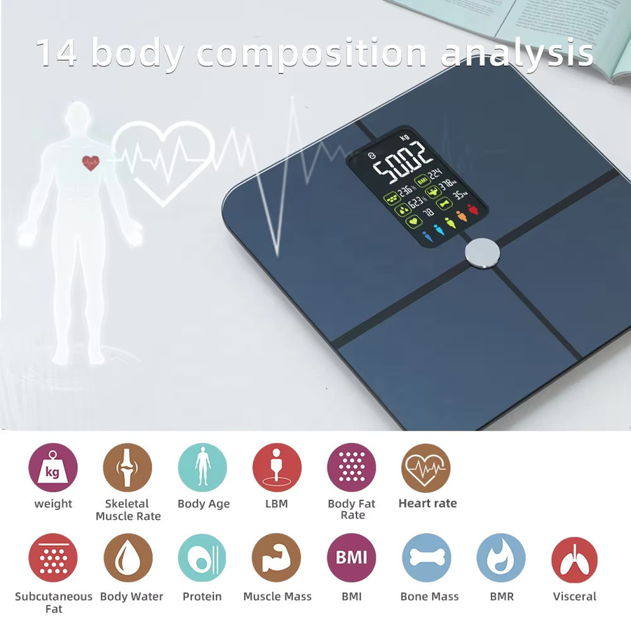 Icomon Intelligente Körperfettwaage in Schwarz mit Körperzusammensetzungsanalyse und BMI-Messung aus Glas - Bild 5