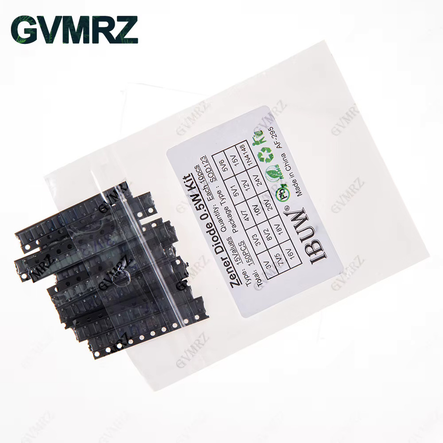 Zener Diode Kit mit 150 Stück und 15 Werten 0,5W 3V-24V 1N4148 SOD123 in Schwarz für Spannungsregelprojekte - Bild 2