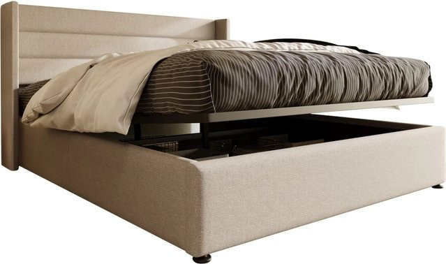 Polsterbett PXloue mit hydraulischem Stauraum in Beige, B/T/H: 160 x 200 x 114 cm - Bild 1