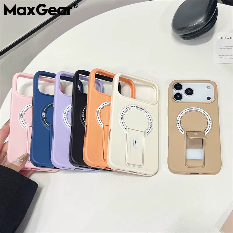 Magnetische MagSafe Schutzhülle für iPhone 12 bis 17 Pro Max, Stoßfeste TPU Handycase mit integriertem Standfuß und kabellosem Laden, Farbe: Weiß - Bild 2