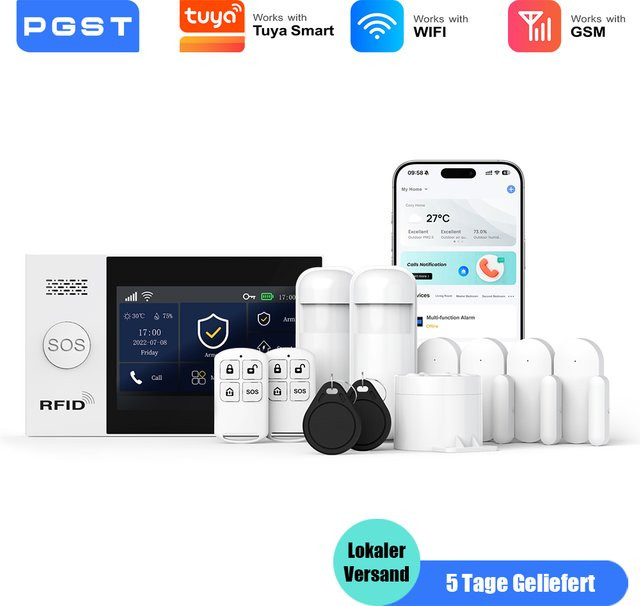 PGST Einbruchmelder Set intelligent WiFi 2G GSM in Weiß, drahtloses Sicherheitssystem für Haus, Wohnung und Büro mit App-Steuerung via Tuya Smart Life - Bild 1