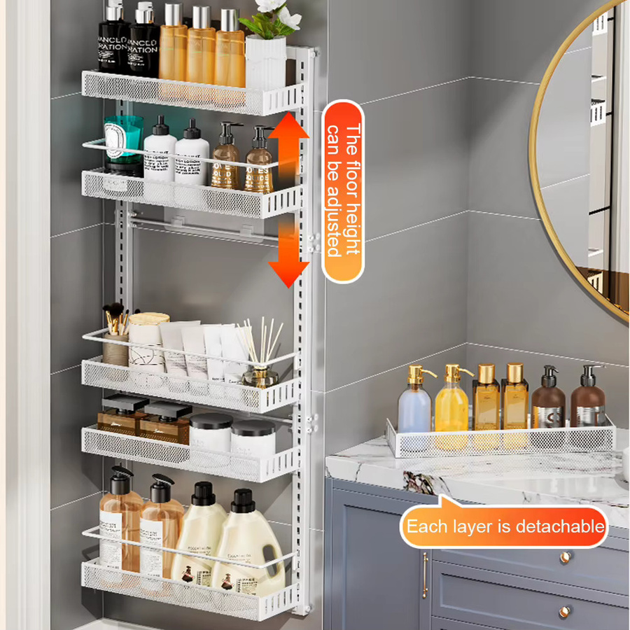 HiMISS 6-stufiger Über-der-Tür-Organizer aus Metall für die Vorratskammer, Hänge- und Wandmontage, Weiß, B/T/H: 44,0 x 126,0 cm - Bild 2