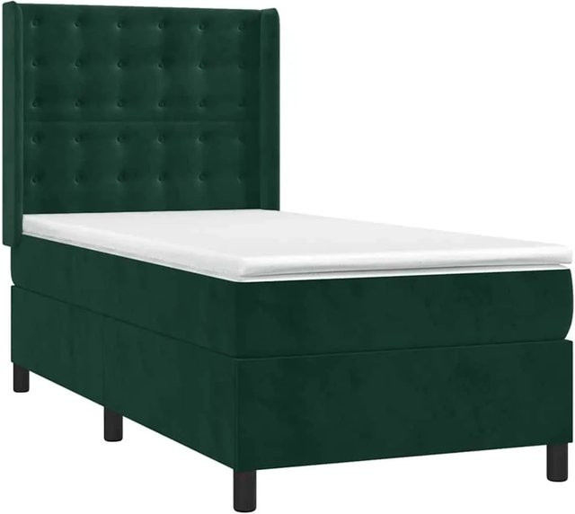 vidaXL Boxspringbett mit Matratze in Dunkelgrün aus Samt mit LED-Unterbettbeleuchtung und USB-Anschluss, B/T/H: 100 x 200 x 103 cm - Bild 1
