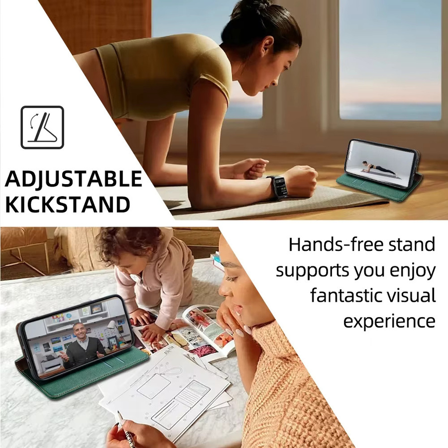 Business Leder Brieftasche Handyhülle für Xiaomi Poco X6 C65 C51 C50 M6 F5 M2 Pro M5S M4 X3 GT mit Kartenfächern und Magnetverschluss in Blau oder Grün - Bild 3