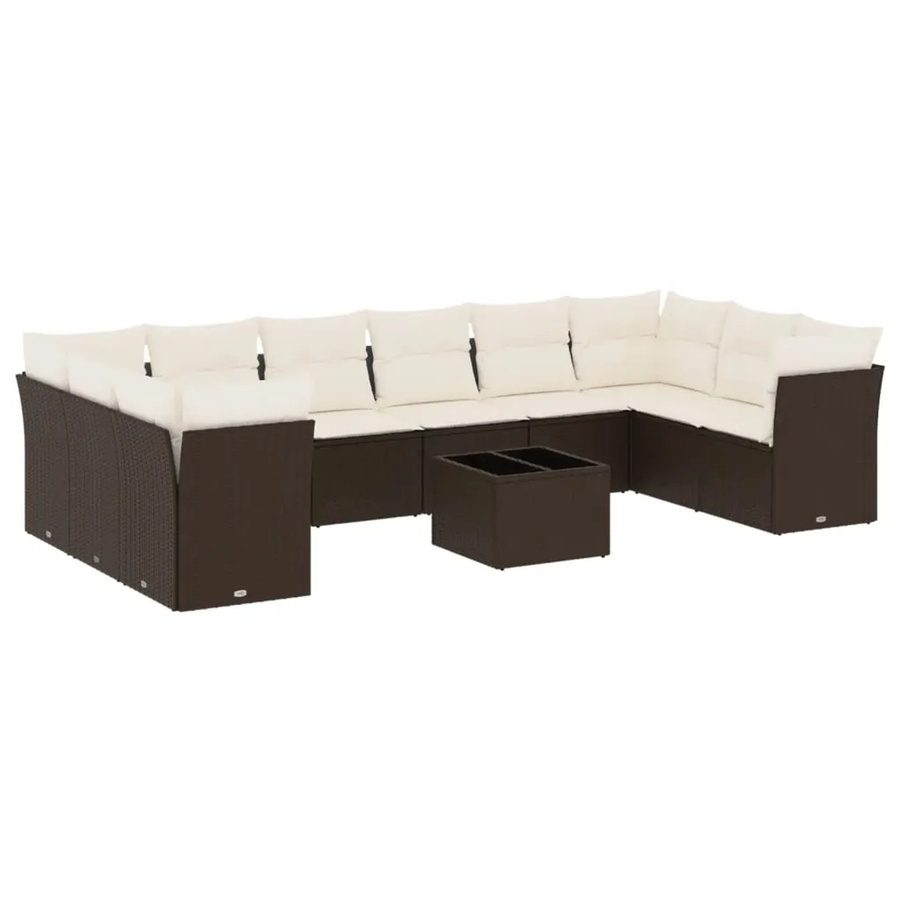 vidaXL 11-tlg. Garten-Sofagarnitur in U-Form aus Polyrattan mit Kissen, Braun - Bild 2
