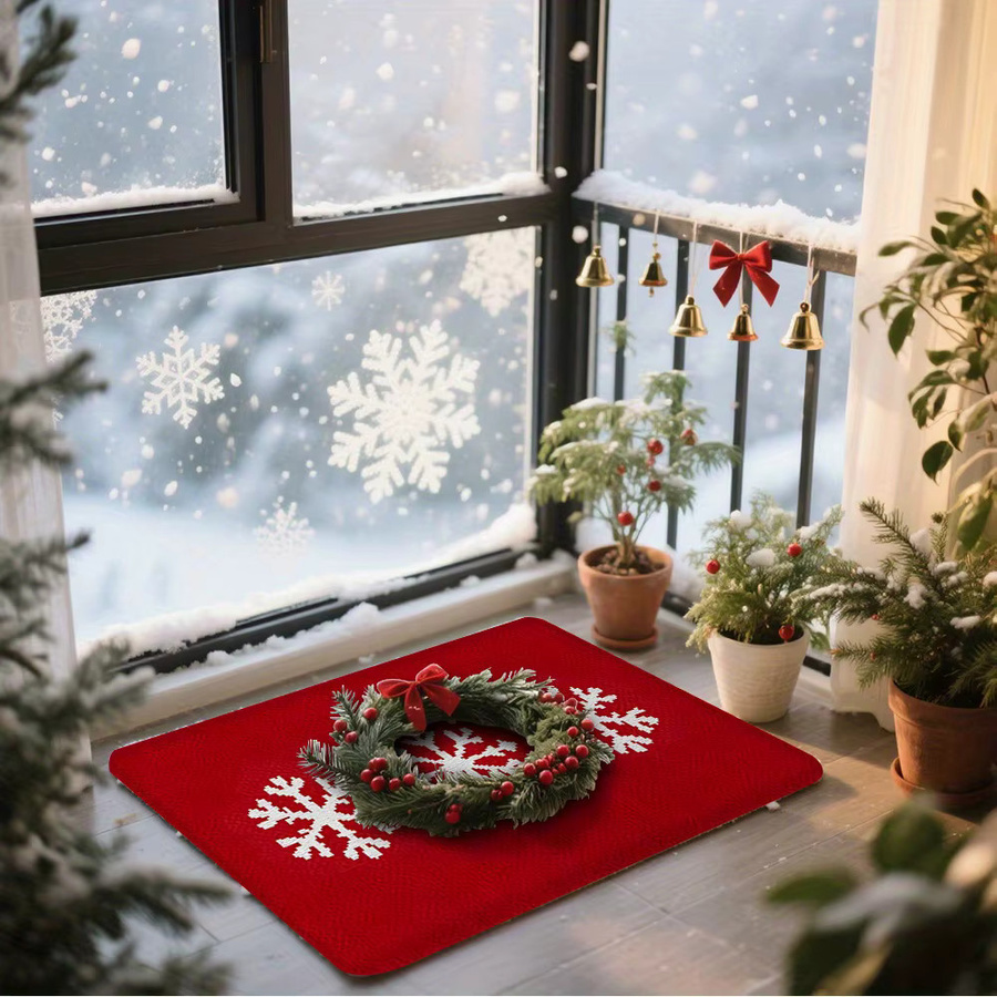 VIKAMA Rutschfeste Badezimmer Bodenmatte mit Weihnachten Schneeflocken Motiv in Rot und Weiß - Bild 2