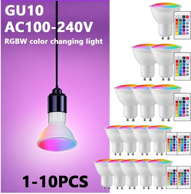 Gatetop RGB GU10 LED Strahler mit 24-Tasten Fernbedienung, dimmbar, 6W - Bild 1