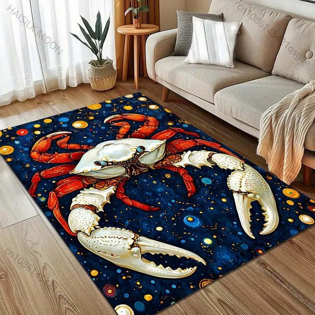 UQIDEHOME Teppich mit Fantasy Sternenhimmel und Krabben-Druck in Blau, weiche Bodenmatte für Wohnzimmer und Schlafzimmer, B/T: 80 x 50 cm - Bild 1