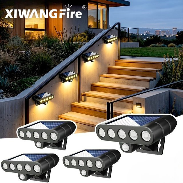 XIWANGFIRE 2-in-1 Solar-Wand- und Rasenleuchte in Schwarz mit 5 LED, IP65 wasserdicht, warmweißes Licht für Garten und Außenbereich - Bild 1