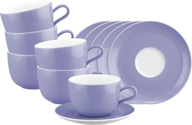 Seltmann Weiden Milchkaffeetassen mit Untertassen Liberty Pure Colors Purple 6er Set 380 ml - Bild 1