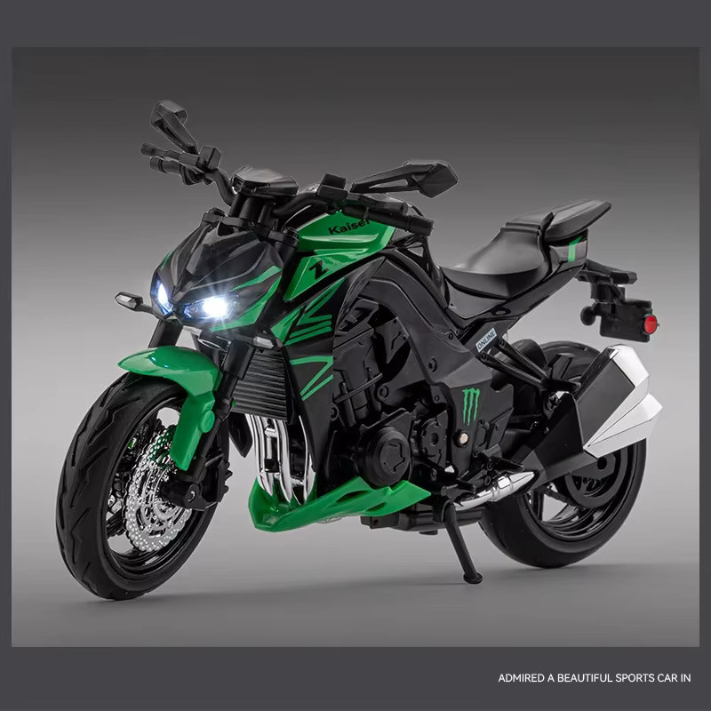 MAKEDA Kawasaki Ninja Z1000 Motorrad Modell, 1:12, Metall, Grün, mit Sound und Licht - Bild 2