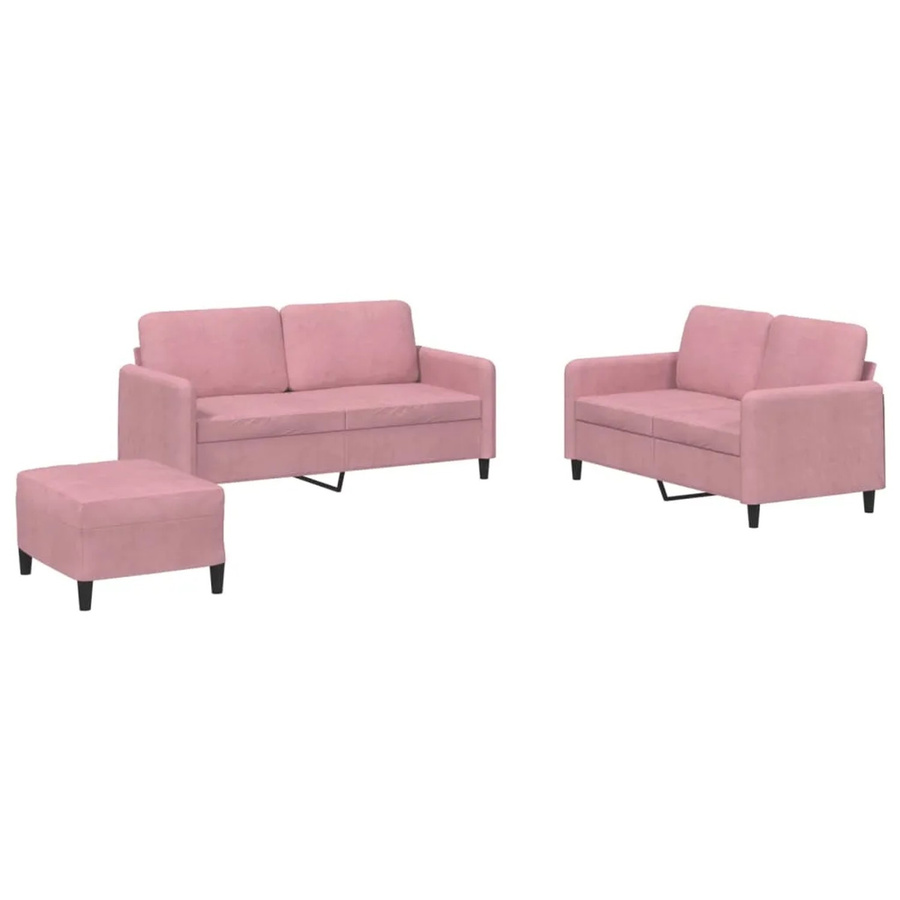 vidaXL 3-tlg. Sofagarnitur aus Samt in Rosa - Bild 1
