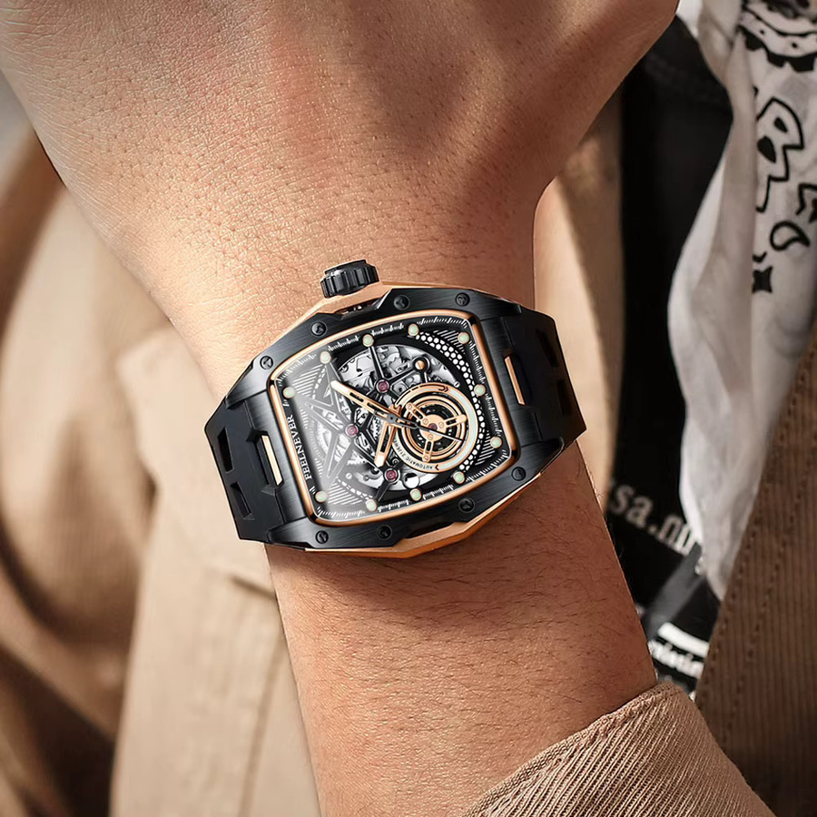 FeelNever Automatik-Herrenuhr, Tonneau, Edelstahl, Bicolor, Saphirglas - Bild 2