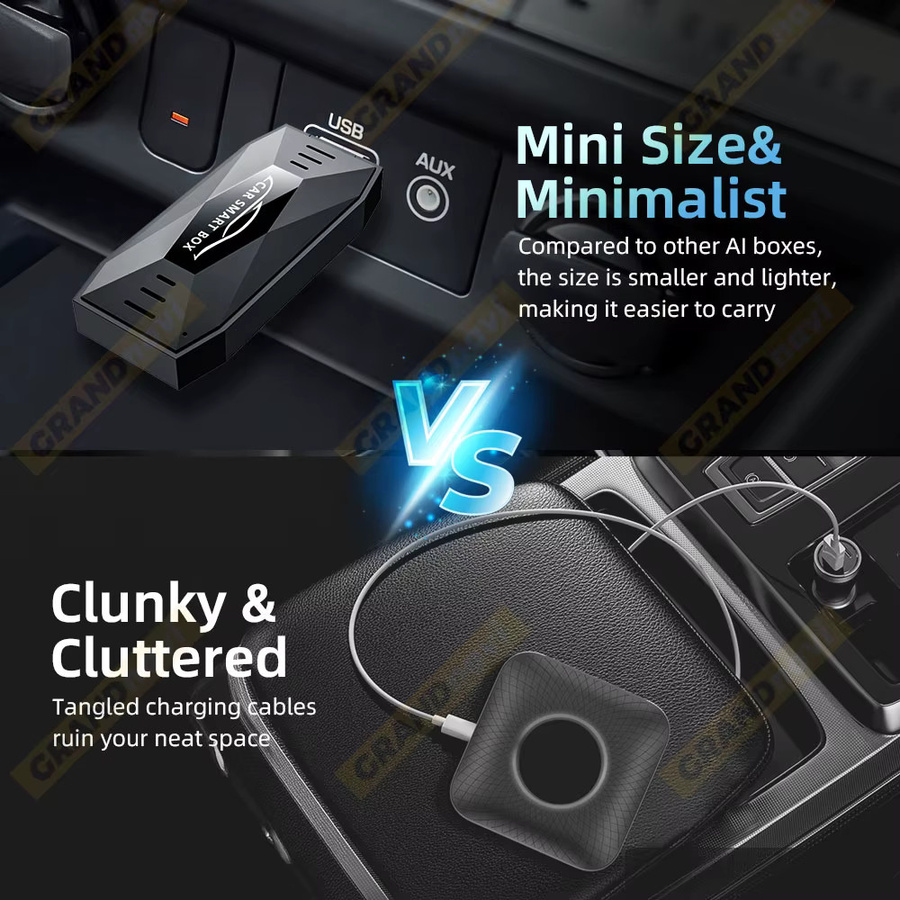 Grandnavi 3-in-1 AI Box mit Android 15, Wireless CarPlay und Android Auto USB-Adapter für YouTube und Netflix, Schwarz - Bild 6