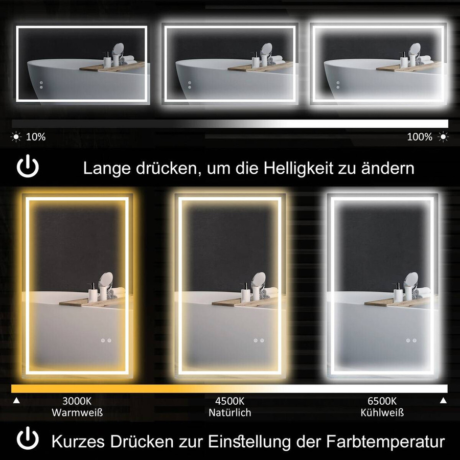 HOMCOM LED-Badspiegel silber, dimmbar, B/H/T: 60 x 100 x 3 cm - Bild 1
