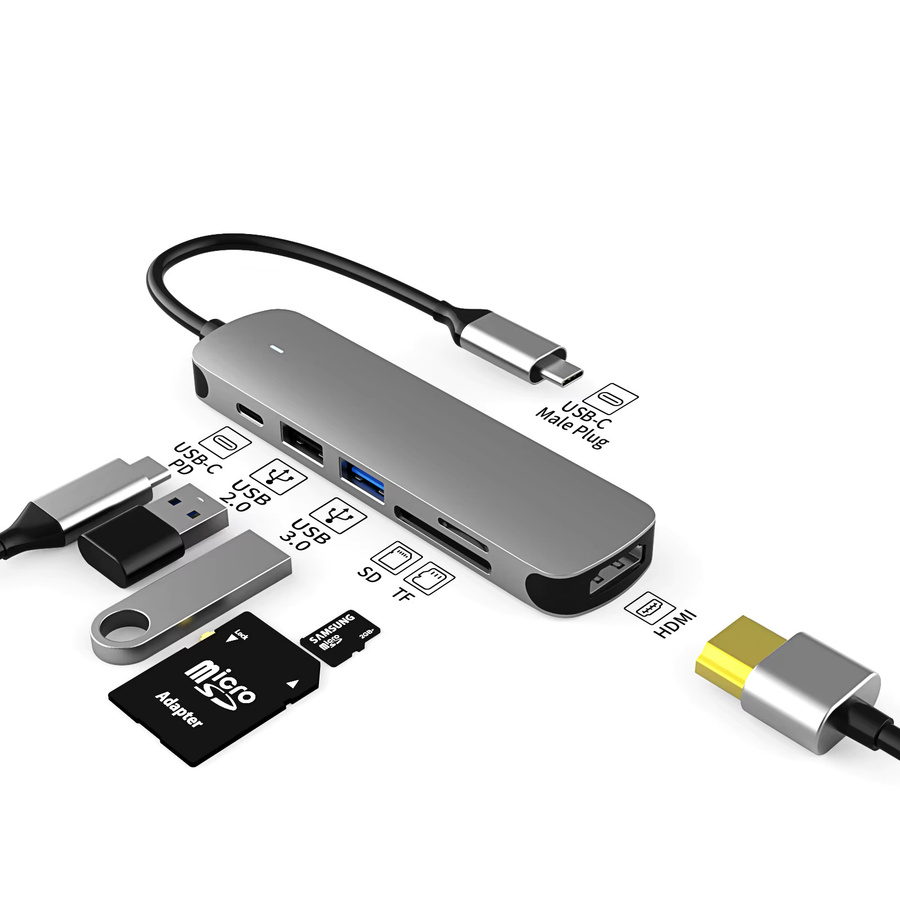 Basix USB C Hub Dockingstation in Grau mit HDMI und Ethernet für MacBook Air und iPad M1 M2 - Bild 3