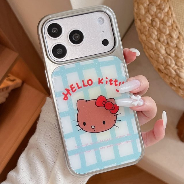 Sanrio Hello Kitty Glitzer-Gitter-Schutzhülle in Schwarz für iPhone 14 15 16 17 Pro Max mit großem Kamerafenster - Bild 1
