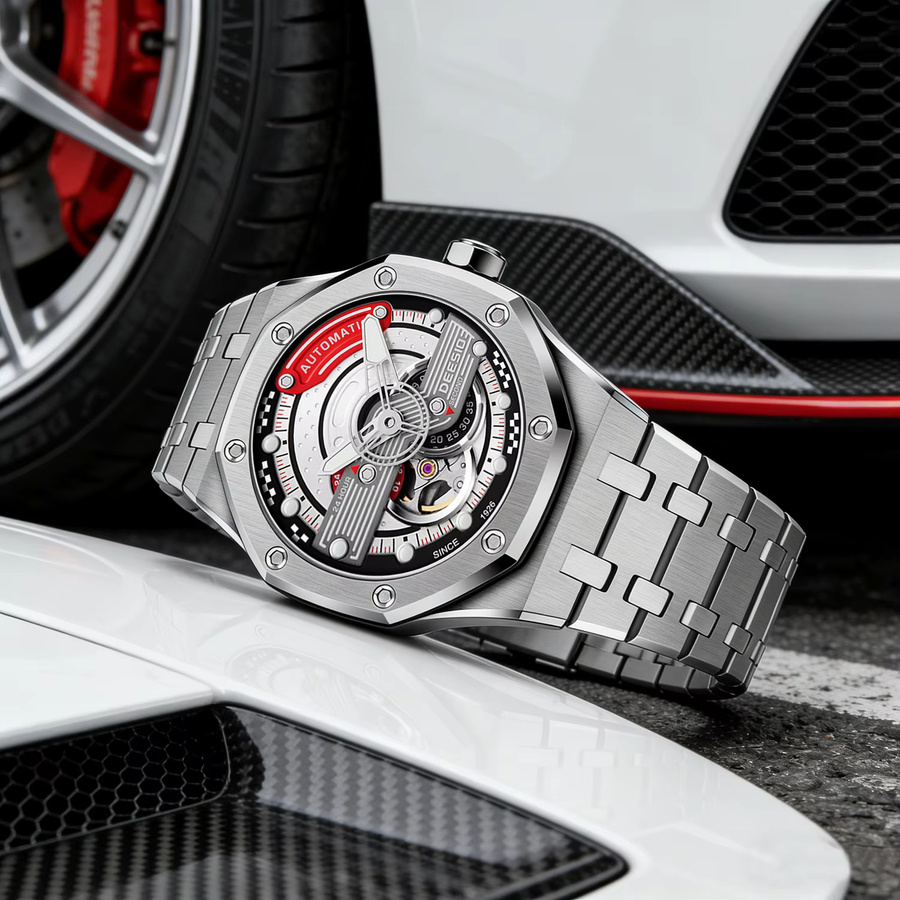 DEESIO Herren Armbanduhr, Automatik, Edelstahl, Silber, Leuchtzeiger - Bild 2