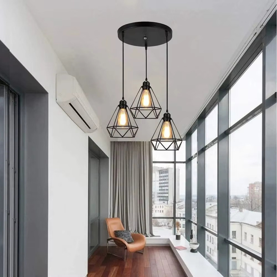 JOYINLED 3-köpfige Pendelleuchte im Retro-Industrie-Design, schwarze E27 Metall-Hängelampe für Küche und Loft-Dekoration - Bild 3