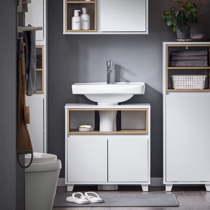 SoBuy Waschbeckenunterschrank BZR148 in Weiß mit Tür und 2 Fächern, schmaler Badezimmerschrank B/T/H: 30,0 x 60,0 x 61,0 cm - Bild 2