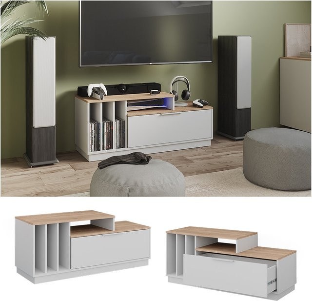 Vicco Lowboard Betti in Weiß Sonoma, Breite: 120 cm, Tiefe: 49,9 cm - Bild 1