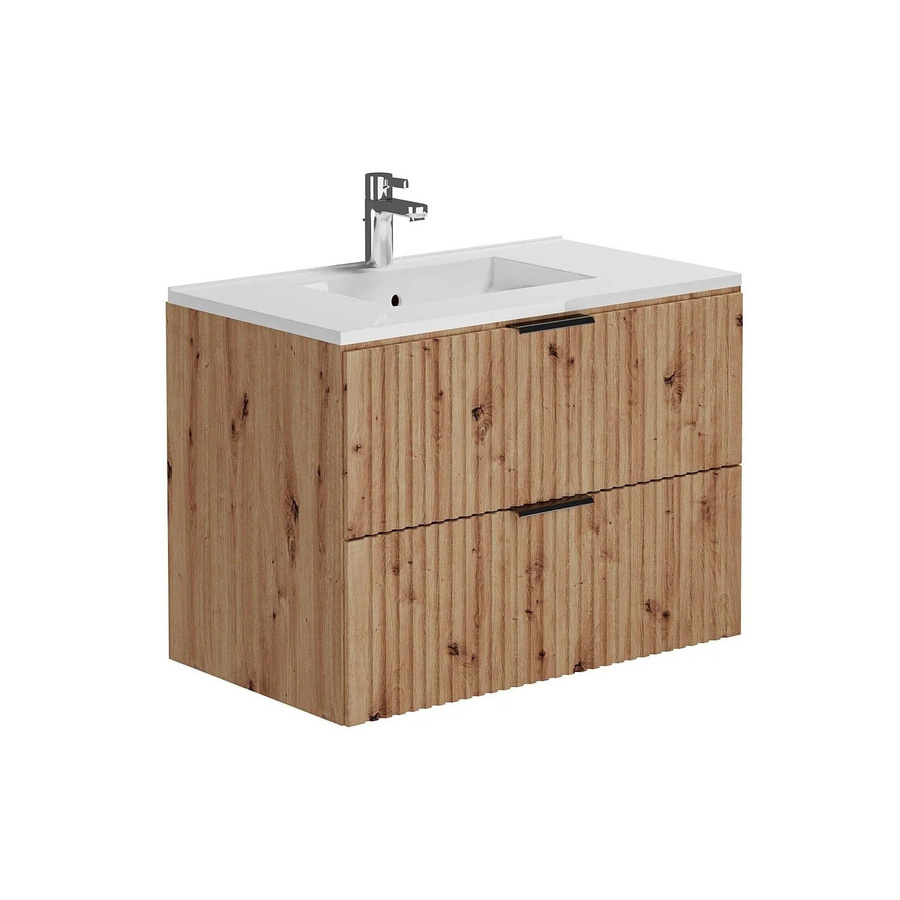 Vente-unique Einzelwaschtisch Zevara in Naturfarben Hell mit Streifenoptik, Breite: 80 cm - Bild 2