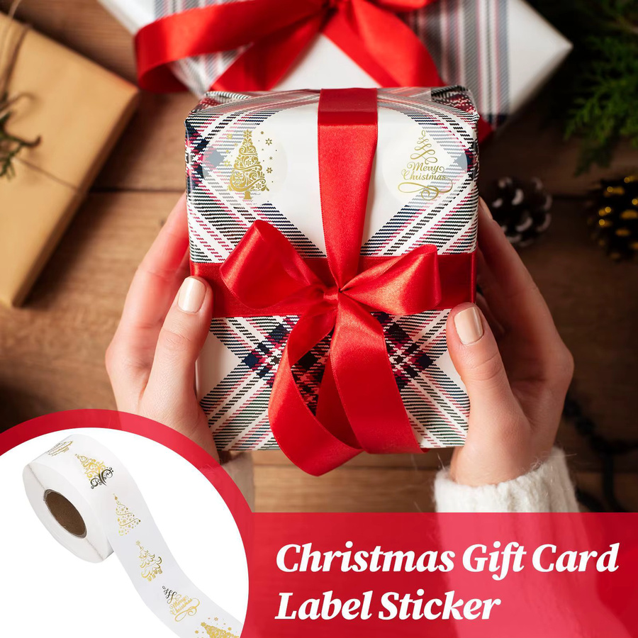 500 Stück Weihnachtsgeschenk-Etikettenaufkleber für Kinder mit Goldfolie und Baum-Motiv, selbstklebend, transparent, Durchmesser: 2,5 cm - Bild 2