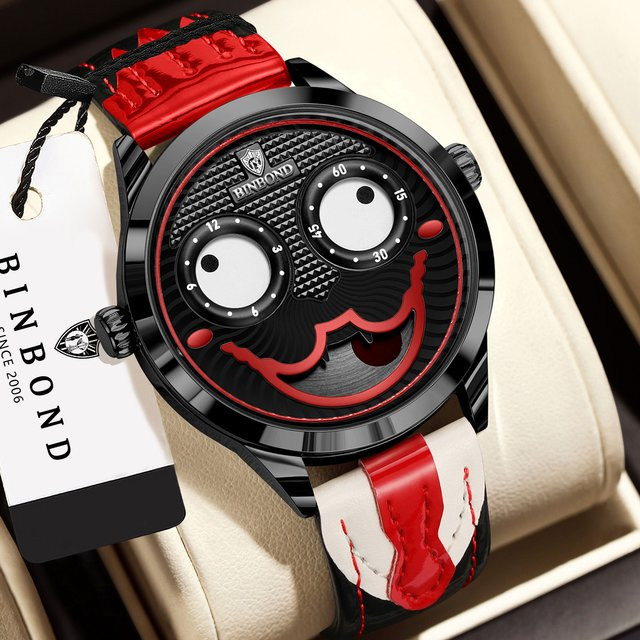 BINBOND Armbanduhr Clown Face, Quarz, Leder, Schwarz, Herren - Bild 1