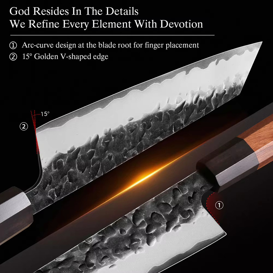 YIZEMA Japanisches Küchenmesser Set aus Verbundstahl in Silber mit Nakiri, Kiritsuke und Bunka Messern - Bild 4