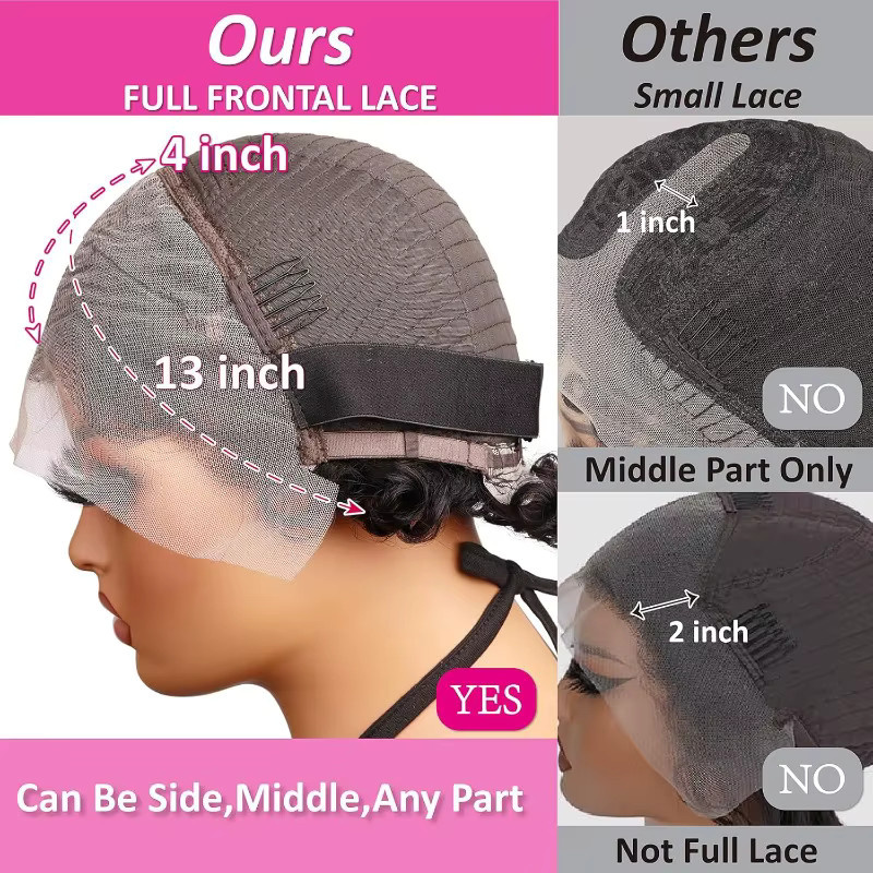 GloTress Pixie-Schnitt Lace-Front-Perücke, Echthaar, Schokolade 4, Wellig - Bild 5