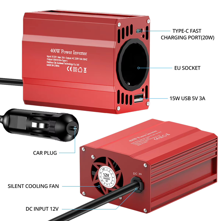 TATALIKEN Auto-Stromwandler DC 12V zu 220V AC mit 400W 500W Tragbarer Stromwechselrichter für Camping und Auto-Zubehör - Bild 4
