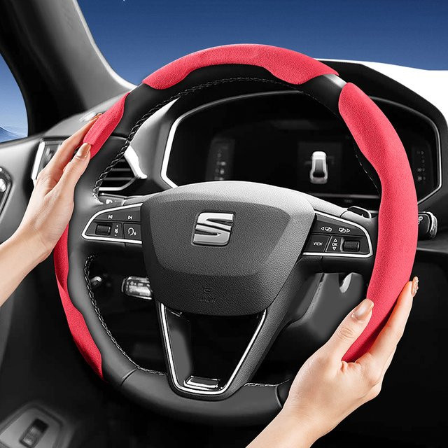Hocasen Wildleder-Lenkradbezug für Seat Ibiza, Arona, Leon, Ateca und weitere Modelle, Snap-On-Typ, rutschfest, in Schwarz, Braun, Orange oder Rot - Bild 1