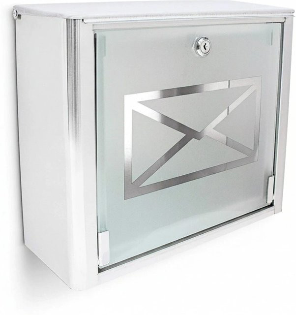 Relaxdays Wandbriefkasten aus Edelstahl und Glas in Silber und Weiß mit Sichtfenster und Abschließfunktion, B/H/T: 30,5 x 35,5 x 14 cm - Bild 1