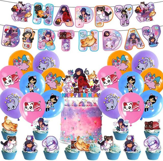 Aphmau Partydekorations-Set mit Latexballons und Geburtstag Banner in Mehrfarbig für Kinder und Mädchen - Bild 1