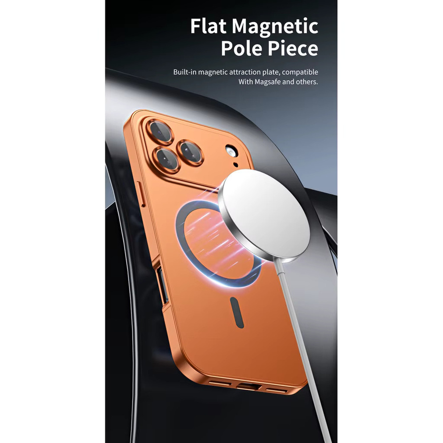 ELVEV Magnethülle für iPhone 17 Pro Max in Orange mit Anti-Fingerabdruck-Legierung, Schnappverschluss und Linsenringschutz - Bild 5