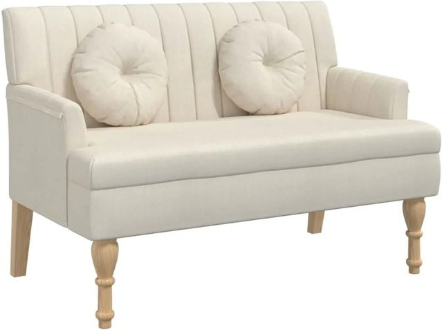 vidaXL Sitzbank mit Kissen in Beige mit Leinenbezug und vertikalem Linienmuster, B/T/H: 113 x 64,5 x 75,5 cm - Bild 1