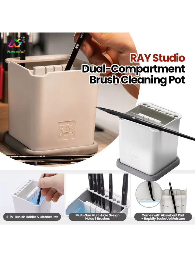 RAY Studio 2-in-1 Reinigungstopf mit zwei Fächern und saugfähigem Pad in Weiß für Gundam DIY-Modellierungsbürsten (Halter und Reiniger) - Bild 5