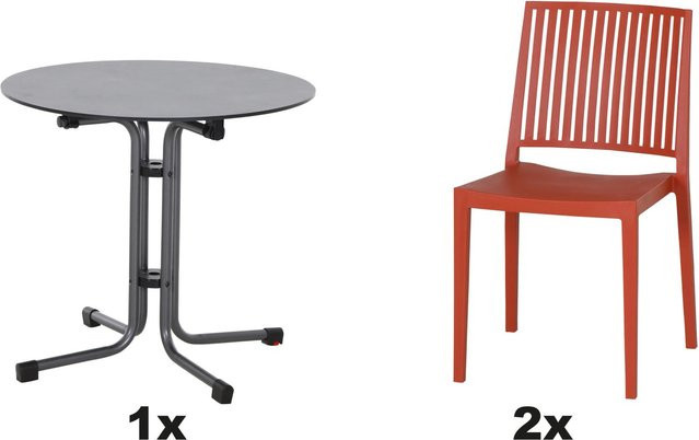 Siena Garden Gartenmöbel Set Lane 3-teilig mit 2 Stühlen und 1 runden Tisch in Brick Red, Tisch Durchmesser: 80 cm - Bild 1