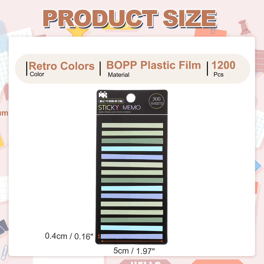 1200 Stück transparente Textmarkerstreifen in Multicolour, abnehmbare Haftnotizen und Markierungs-Tabs aus Kunststoff, Breite: 0,5 cm, Tiefe: 0,4 cm - Bild 2