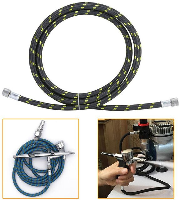 DIYelecs Gummi-Geflechtschlauch Luftschlauch mit Endkupplungsadapter für Spritzpistolen, Schwarz, Länge: 1,8 m, Durchmesser: 18 mm - Bild 1
