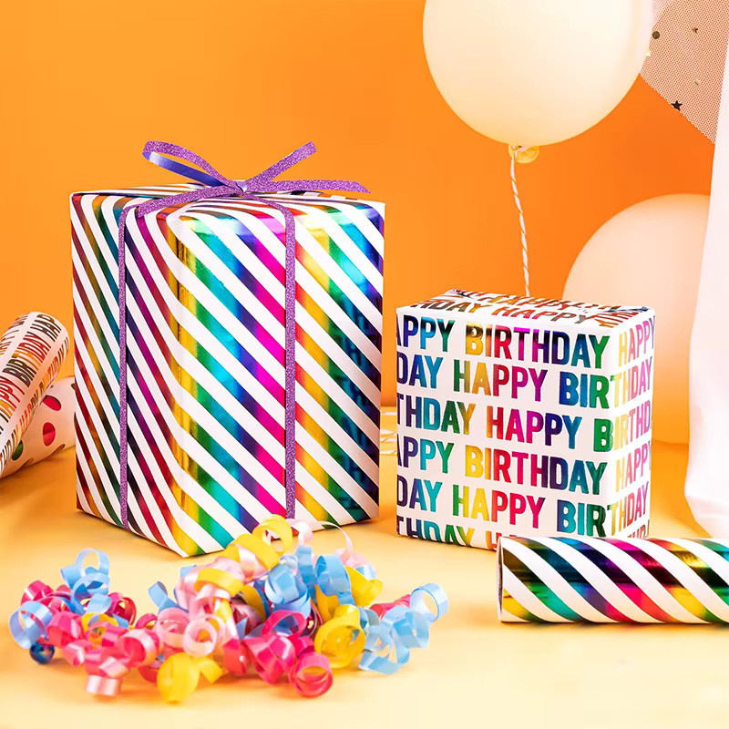 Buntes Geburtstags-Geschenkpapier in Folien-Design, 1 Rolle, Mehrfarbig - Bild 2