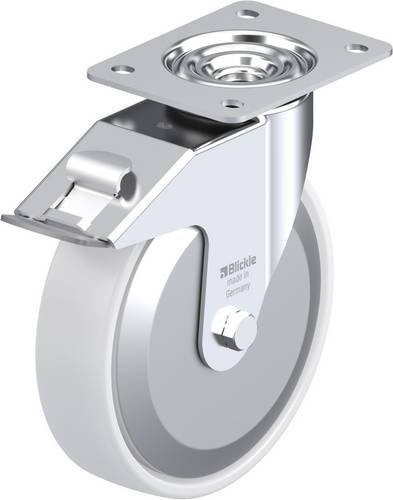 Blickle Lenkrolle LE-PPN 200R-FI-FA mit Feststeller, Rad-Durchmesser: 20 cm, Tragfähigkeit: 300 kg, Farbe: Weiß - Bild 1