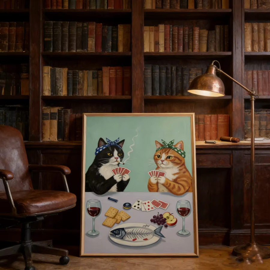 SHENCHEN Katzen Spielkarten Poster Digitale Wandkunst mit rauchender Katze in Multicolor - Bild 4