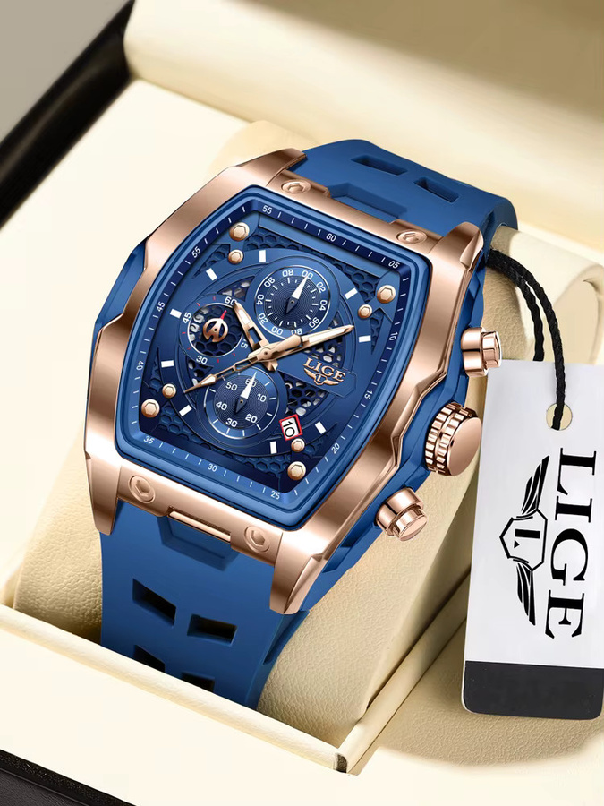 LIGE Armbanduhr, Chronograph, Quarz, Silikon, Blau, Herren - Bild 5