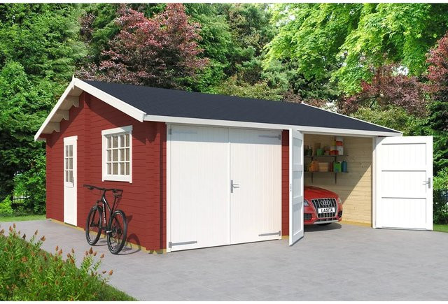 Lasita Maja Doppel-Holzgarage Falkland mit Holztor in Schwedenrot, B/T: 628,6 x 635 cm - Bild 1