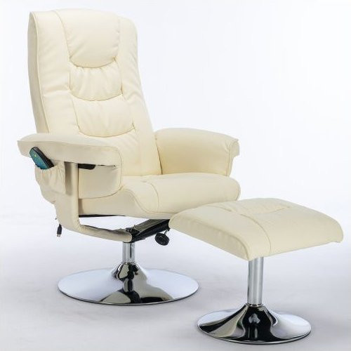 MUVOE Massagesessel mit Fußstütze und Fünf-Punkt-Massage-Mechanismus, gepolsterter Relax-Sessel aus PU-Kunstleder in Beige - Bild 1